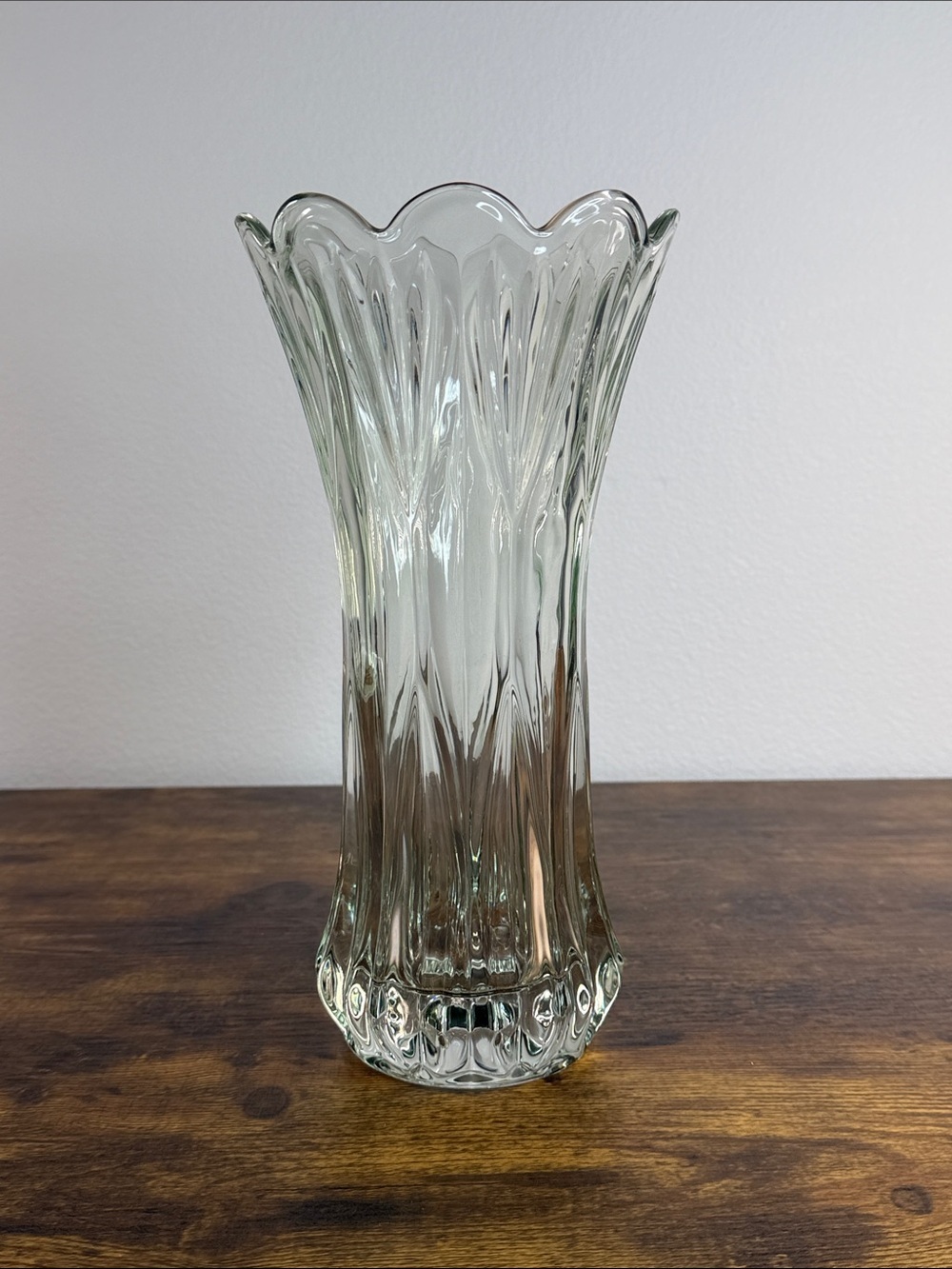 Clear Glass Scalloped Edge Decorative Vase
